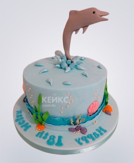Голубой торт с фигуркой дельфина Голубой торт с фигуркой дельфина Фото