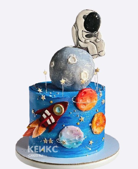 Эффектный торт мальчику на 7 лет с луной и ракетой Эффектный торт мальчику на 7 лет с луной и ракетой Фото