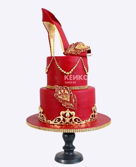 Эффектный красный торт с туфелькой Эффектный красный торт с туфелькой Фото