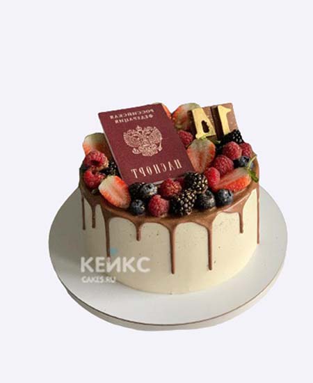 Кофейный торт на 14 лет с ягодами и паспортом Кофейный торт на 14 лет с ягодами и паспортом Фото