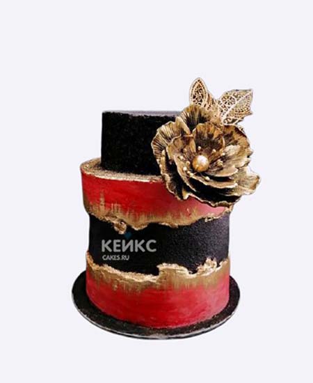 Красно черный торт с золотым цветком Красно черный торт с золотым цветком Фото