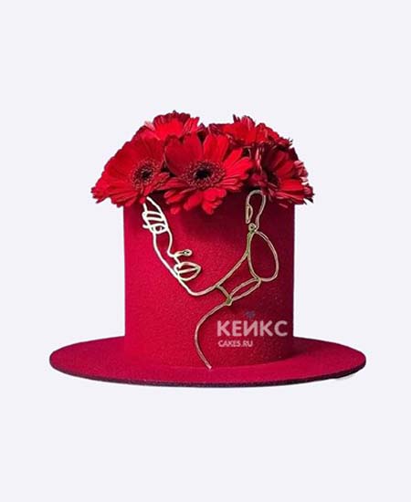 Красный торт с силуэтом девушки и маком Красный торт с силуэтом девушки и маком Фото