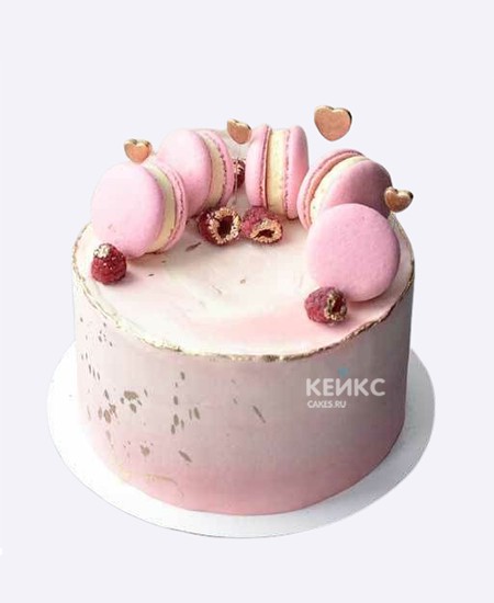 Нежно розовый торт девочке на 11 лет с макарунсами и малиной Нежно розовый торт девочке на 11 лет с макарунсами и малиной Фото