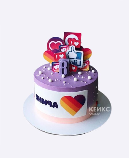 Нежный торт с лайками и цифрой Нежный торт с лайками и цифрой Фото
