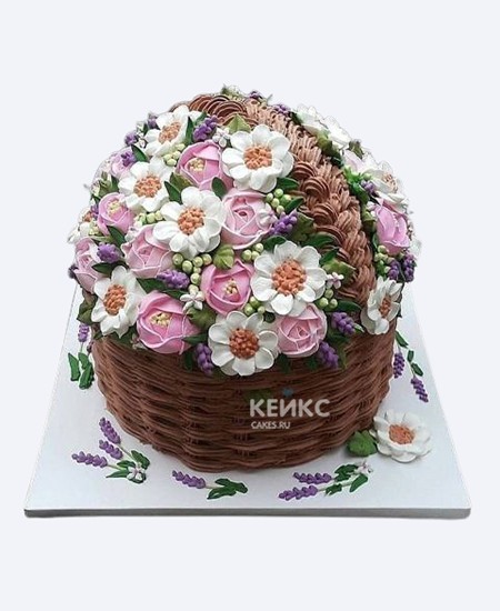 Эффектный торт женщине на 65 лет в виде корзины с цветами Эффектный торт женщине на 65 лет в виде корзины с цветами Фото