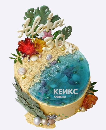 Желтый торт бенто остров с ракушками и цифрой Желтый торт бенто остров с ракушками и цифрой Фото
