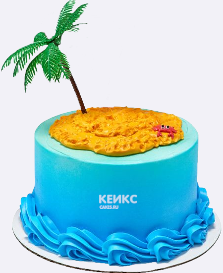 Голубой летний торт с пальмой и крабом Голубой летний торт с пальмой и крабом Фото