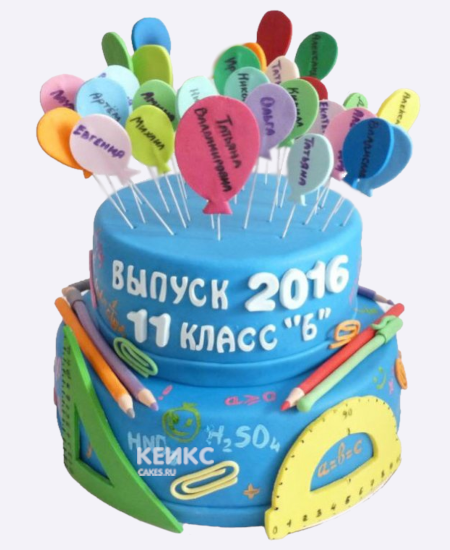Голубой торт в 11 класс с шариками и именами Голубой торт в 11 класс с шариками и именами Фото