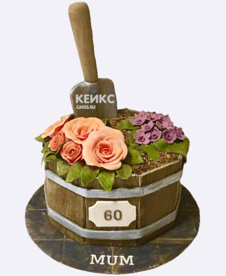 Деревянный торт огород с розами из мастики Деревянный торт огород с розами из мастики Фото