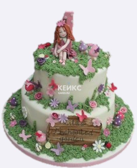 Шикарный двухъярусный торт с феей и цветами Шикарный двухъярусный торт с феей и цветами Фото