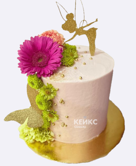 Торт из крема с феей и цветами Торт из крема с феей и цветами Фото