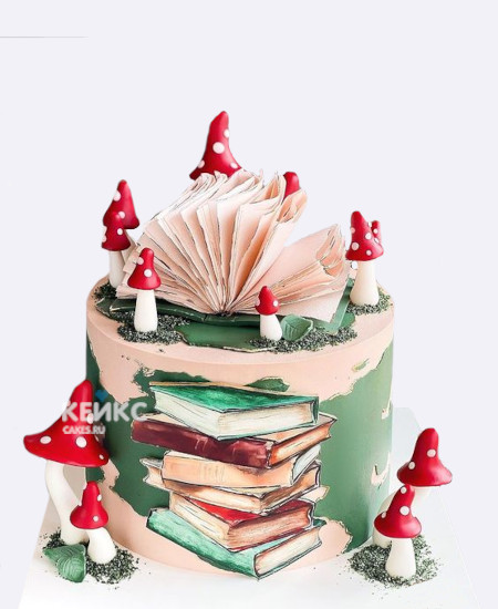 Торт на 11 лет с книгой и грибочками Торт на 11 лет с книгой и грибочками Фото