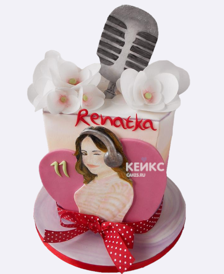 Торт на 11 лет с орхидеями и микрофоном Торт на 11 лет с орхидеями и микрофоном Фото