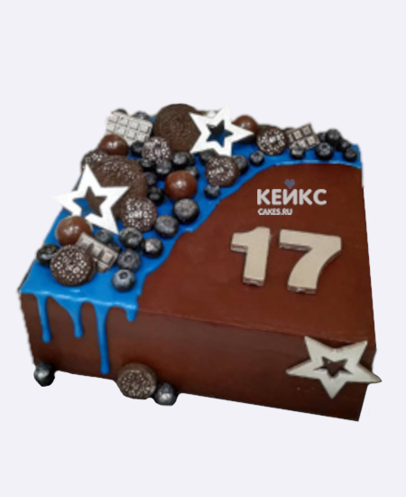 Торт на 17 лет парню с голубикой и печеньем Торт на 17 лет парню с голубикой и печеньем Фото