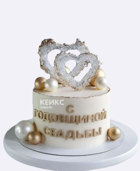 Торт на льняную свадьбу с сердцами Торт на льняную свадьбу с сердцами Фото