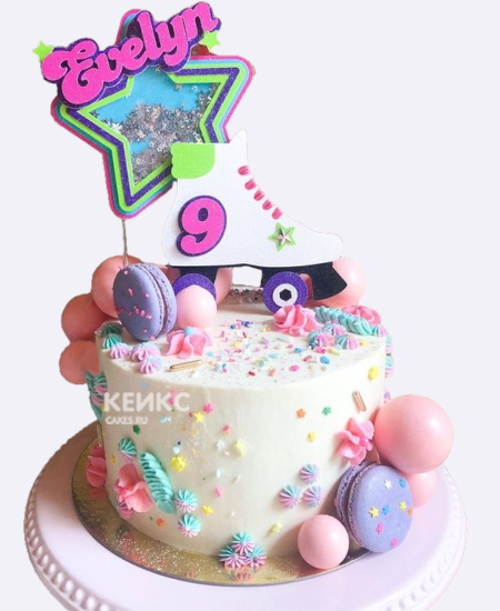 Воздушный торт на 9 лет с шариками и макарунс Воздушный торт на 9 лет с шариками и макарунс Фото