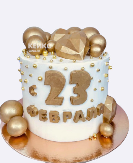 Бело-золотой торт на 23 февраля Бело-золотой торт на 23 февраля Фото