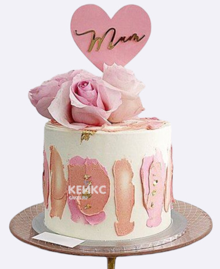 Торт на 8 марта с мазками и розами Торт на 8 марта с мазками и розами Фото