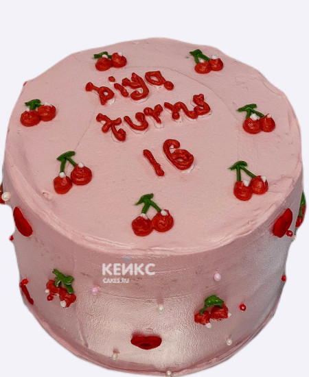 Розовый бенто-торт на 18 лет с вишенками Розовый бенто-торт на 18 лет с вишенками Фото