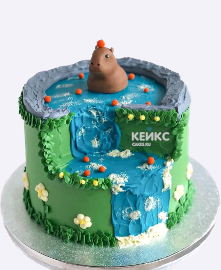 Торт в виде водопада с капибарой Торт в виде водопада с капибарой Фото