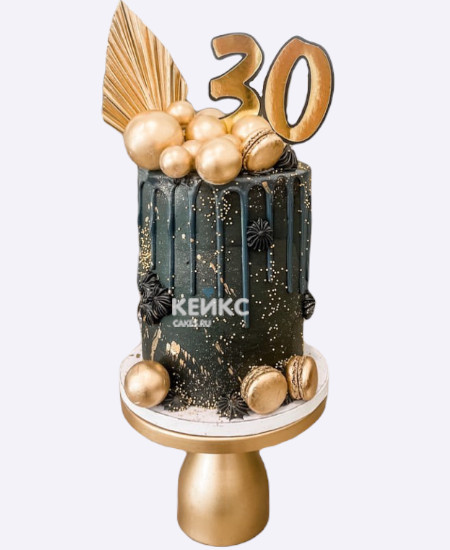 Черный торт на юбилей 30 лет с золотыми макаруни Черный торт на юбилей 30 лет с золотыми макаруни Фото