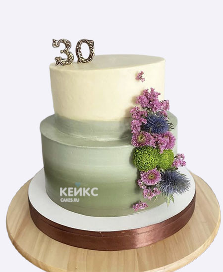 Торт на юбилей 30 лет без мастики с цветами Торт на юбилей 30 лет без мастики с цветами Фото