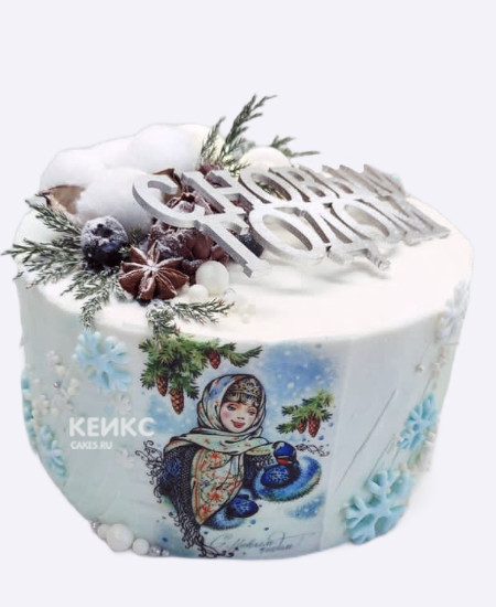 Торт со снегурочкой и снежинками Торт со снегурочкой и снежинками Фото