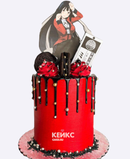Кремовый торт на день рождения с шоколадными потеками и бусинами аниме Безумный азарт Кремовый торт на день рождения с шоколадными потеками и бусинами аниме Безумный азарт Фото