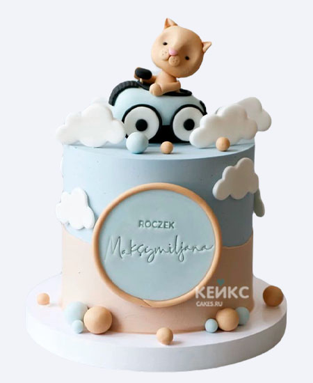 Детский торт с мастикой с милым котиком Детский торт с мастикой с милым котиком Фото