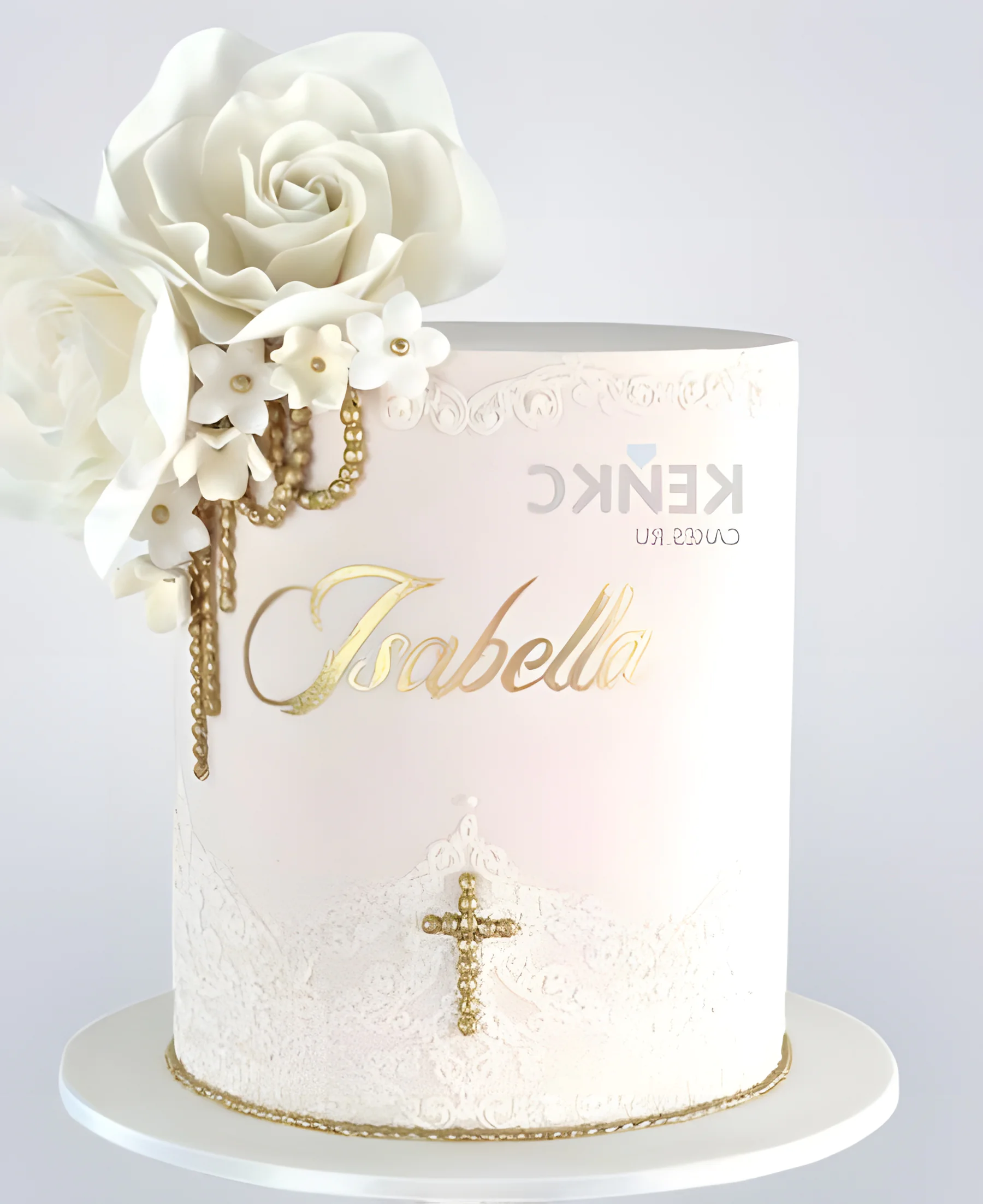 Белый торт на крестины для девочки Фото