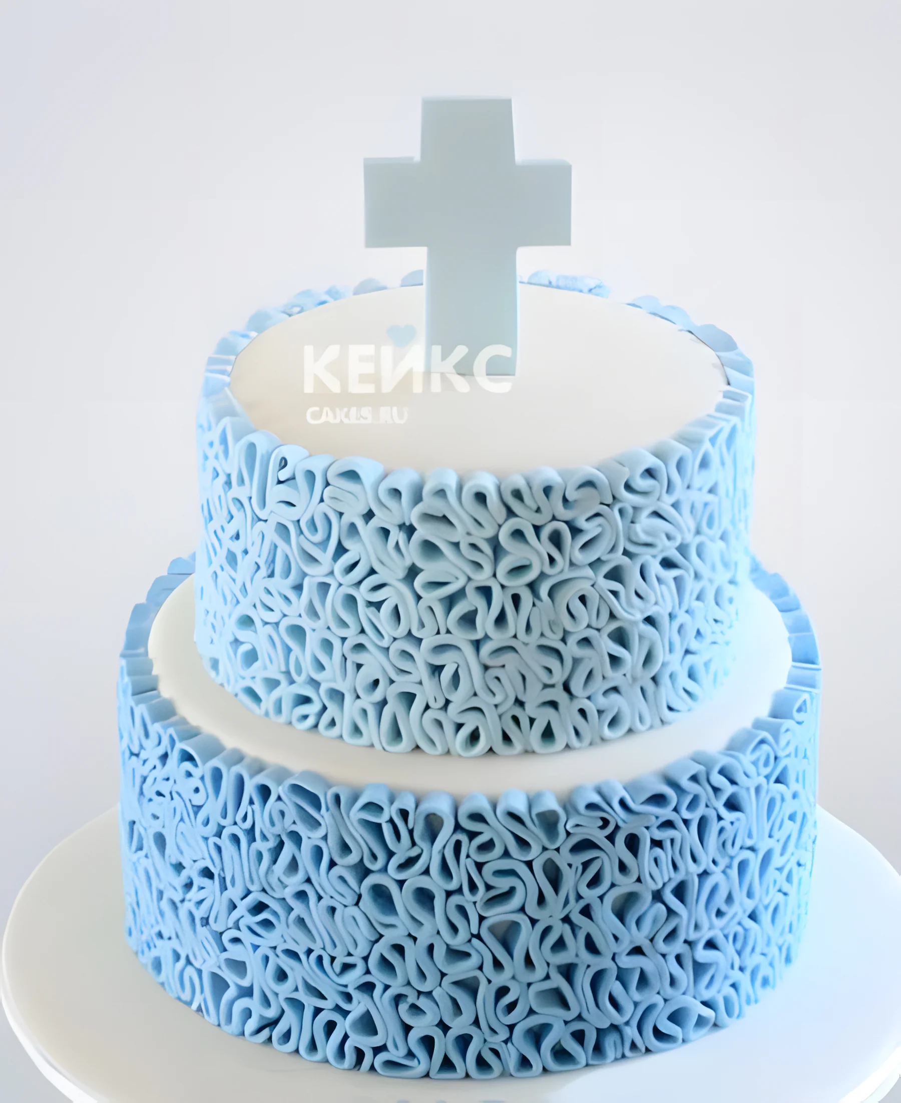 Голубой торт на крещение мальчика Фото