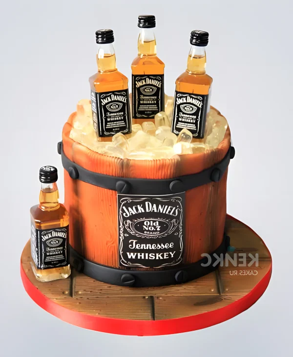 Торт  в виде бочки с виски и надписью Фото