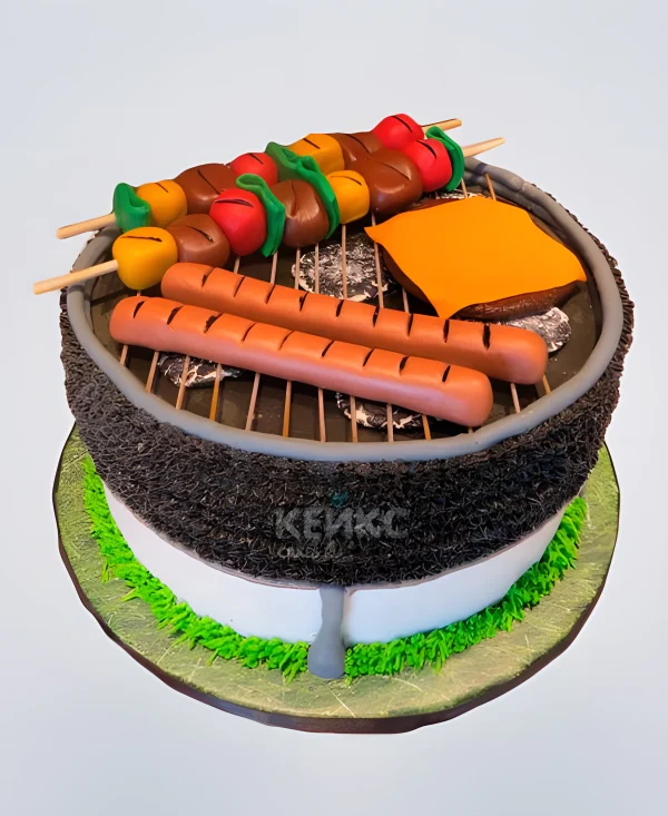 Торт в виде мангала с шашлыками Фото