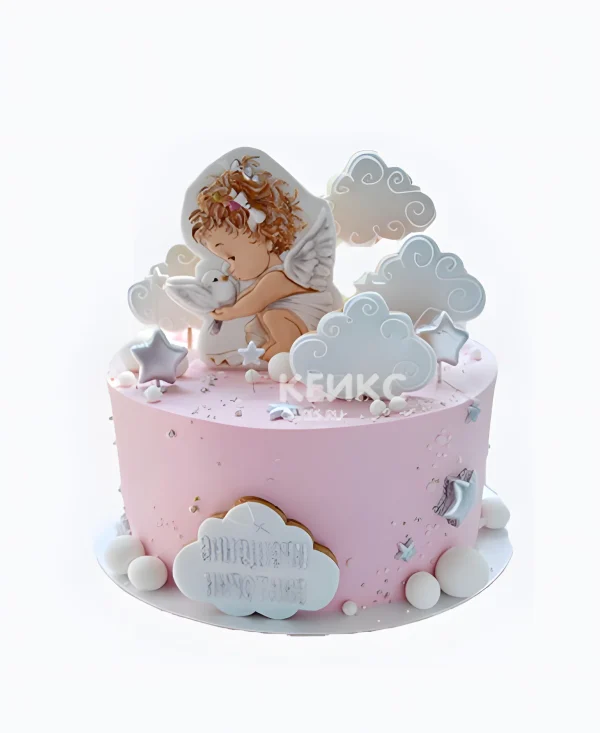 Нежный торт с ангелами и облаками Фото