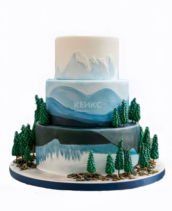 Трёхъярусный торт в виде горы Фото