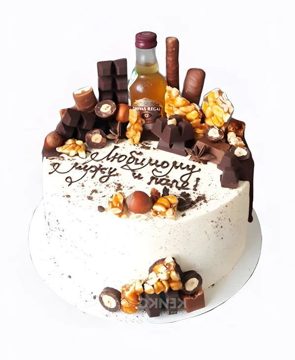 Стильный белый торт со сладостями Фото