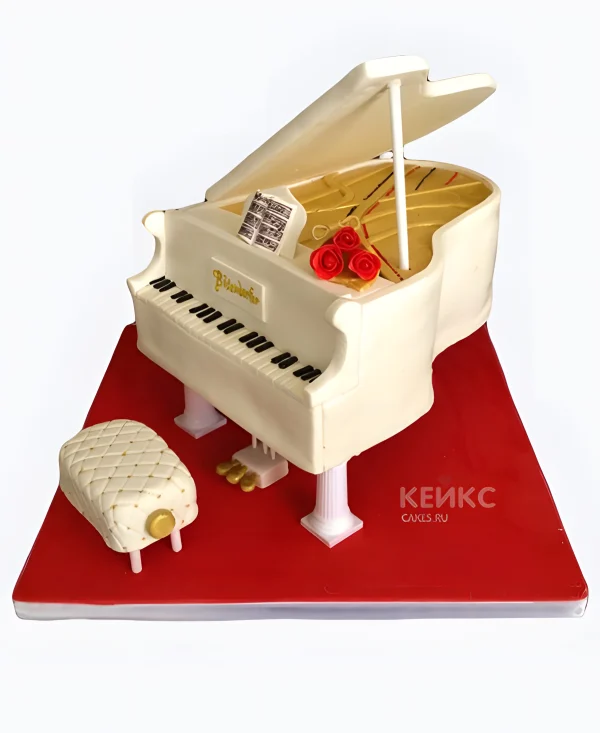 Торт в виде белого рояля из мастики Фото