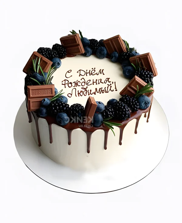 Торт с голубикой и дольками шоколада Фото
