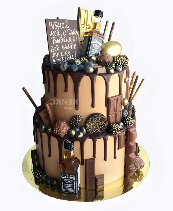 Двухъярусный шоколадный торт с Джек Дэниэлс Фото