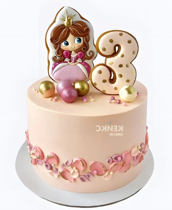 Бежевый торт на 3 года девочке с цифрой Фото