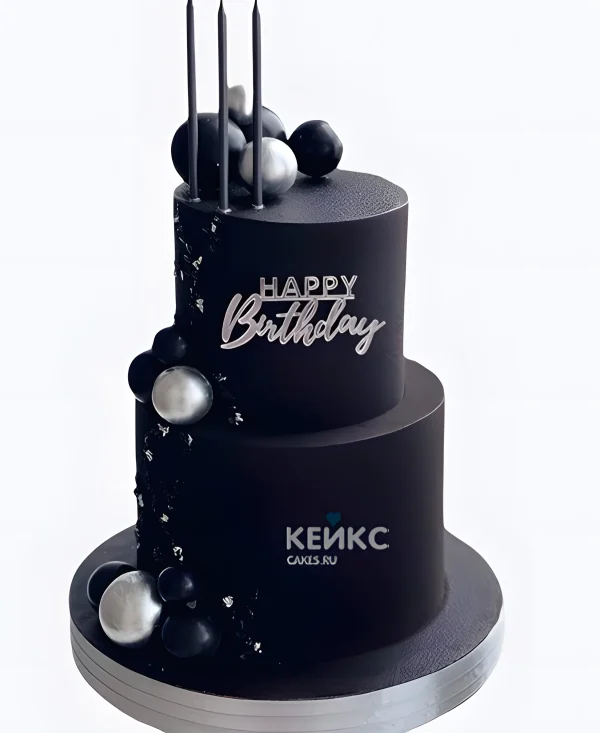 Черный двухъярусный торт на день рождения Фото