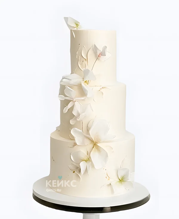 Персиковый минималистичный свадебный торт Фото