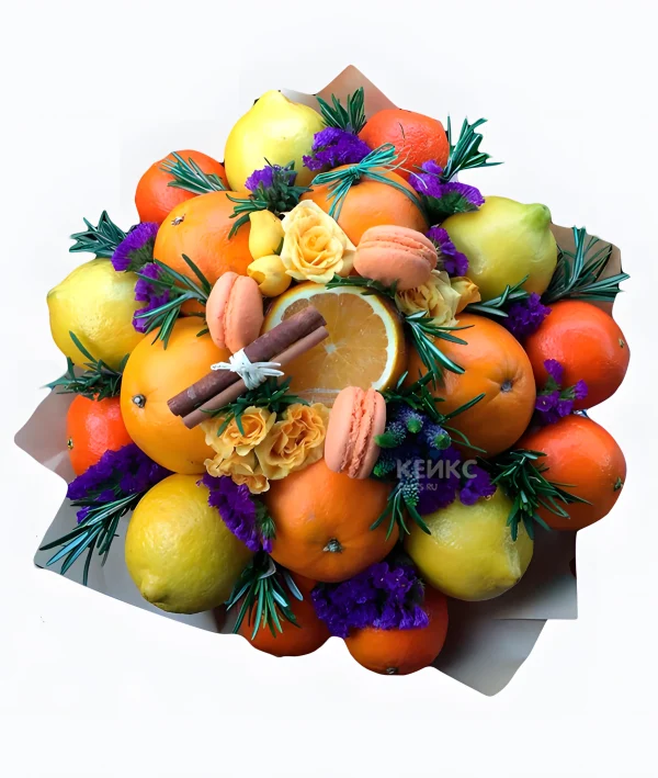 Букет из цитрусов с цветами Фото