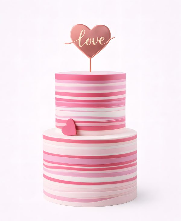 Бело-розовый торт на 14 февраля с сердечком Фото