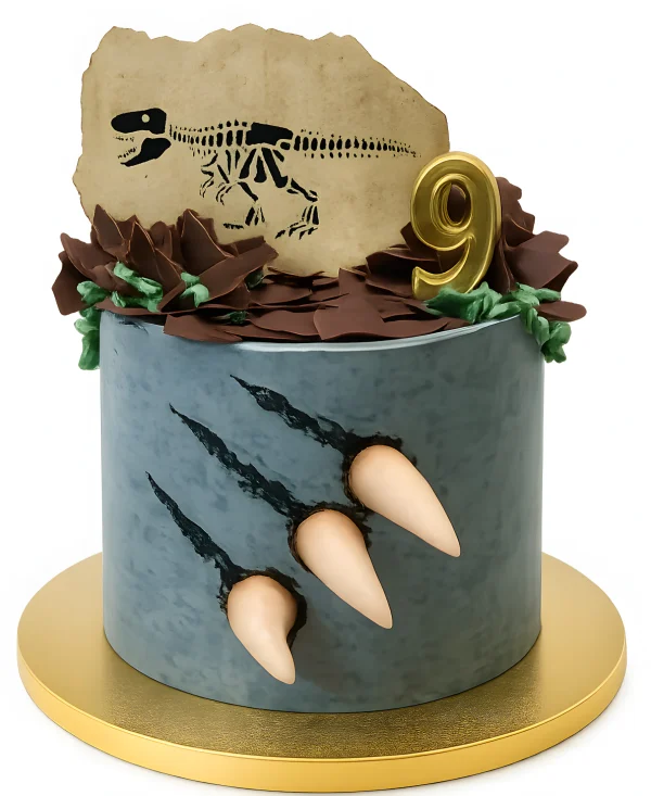 Торт с когтями и наскальным рисунком динозавра Фото
