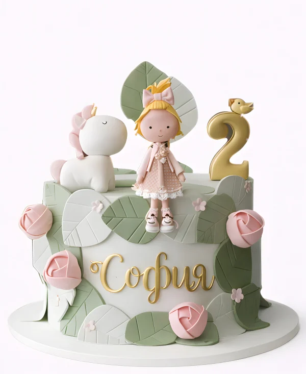 Милый торт для девочки с феей и единорогом Фото