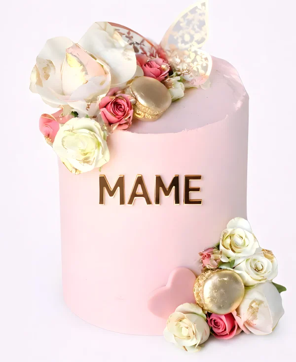 Торт на юбилей маме с цветами и бабочками Фото