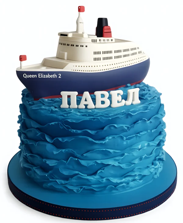 Морской торт корабль на волнах Фото