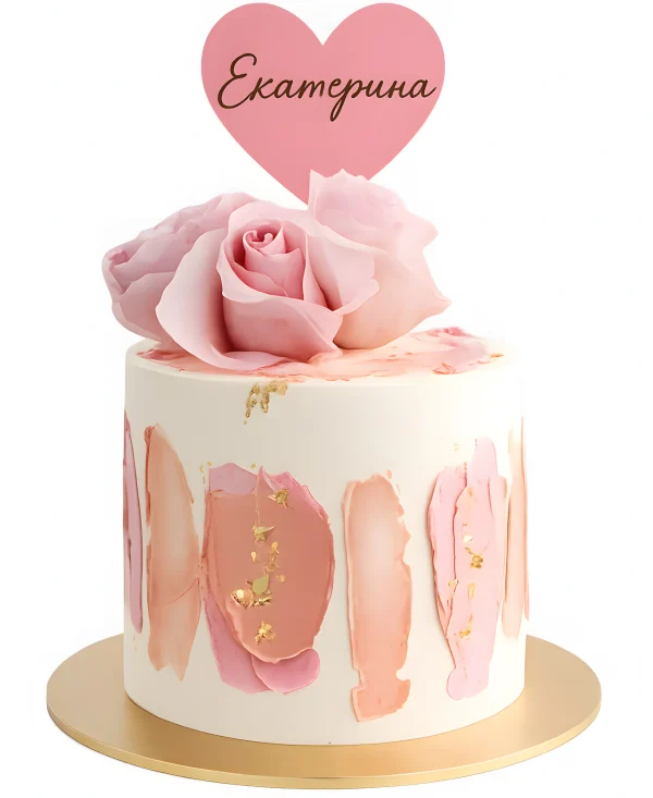 Торт на 8 марта с мазками и розами Фото