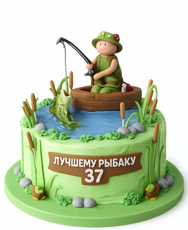 Торт рыбак в лодке Фото